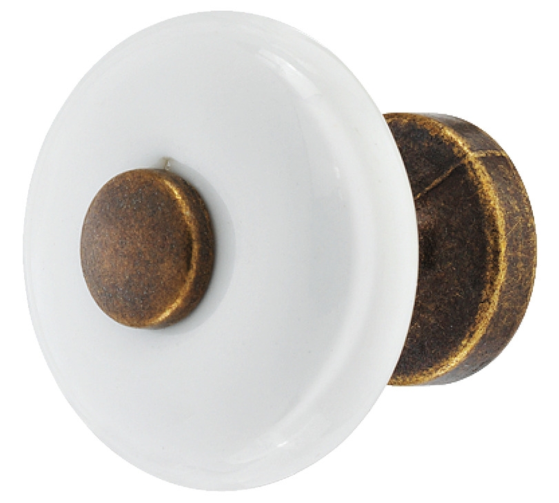 Häfele Furniture Knob H2006 White Porcelain Knob Round with Base and Brown Rubbed Insert