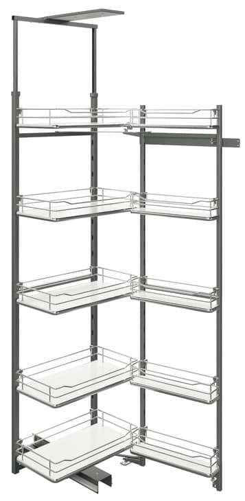 Mueble despensa Häfele extraíble interior con estante de puerta, rejilla o balda y mecanismo de cierre amortiguado, juego con baldas - blanco