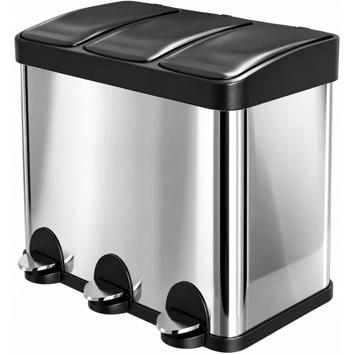 Gedotec Dreifach-Mülleimer RECIK mit Pedal 600 x 370 x 490 mm, 3 x 15l Edelstahl poliert