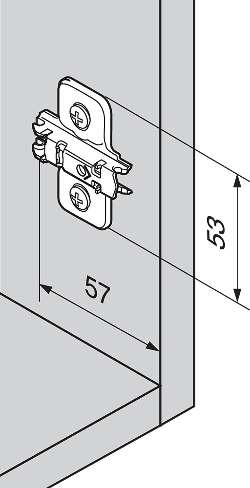 Blum Clip Top Kreuzmontageplatte mit Schrauben und Spreizdübeln Skizze2