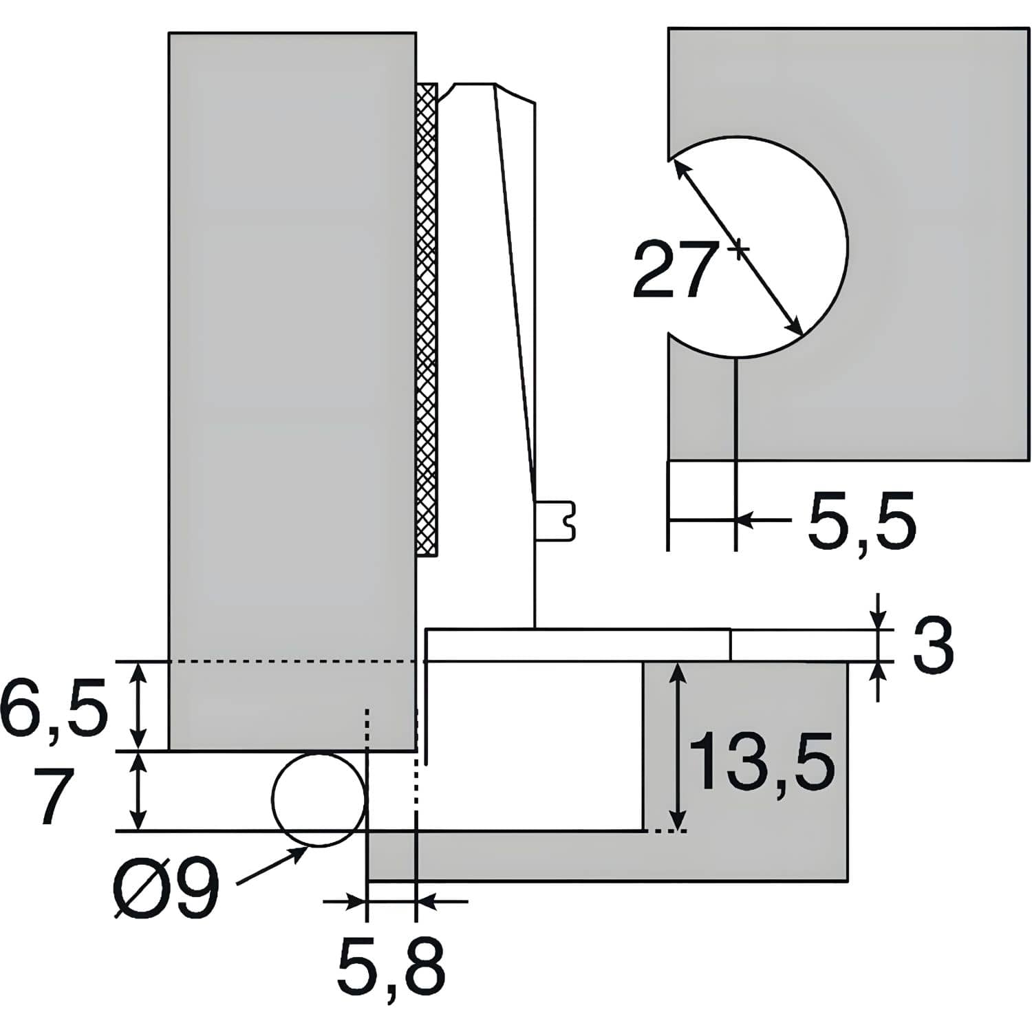 Gedotec Topfscharnier TELESE Ø 27 mm für überfälzte Türen mit sichtbarer Rolle 5,8 mm Fuge, brüniert antik