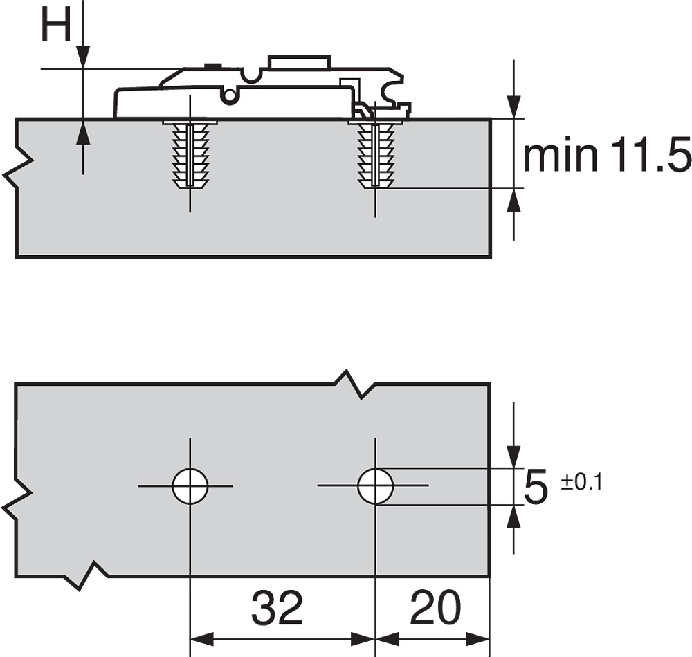 Blum Clip Top Montageplatte mit Schrauben und Spreizdübeln Skizze1