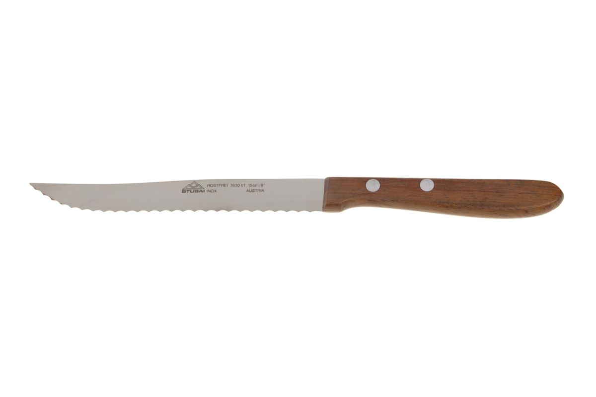 Stubai Bread Knife with Wooden Handle made of specially hardened Chrome-Molybdenum Stainless Steel, 150 mm