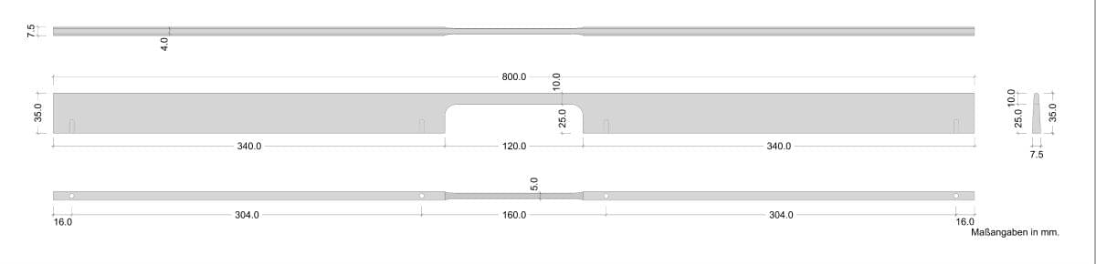 Möbelgriff PEAK aus Aluminium schwarz, BA 768 mm Skizze