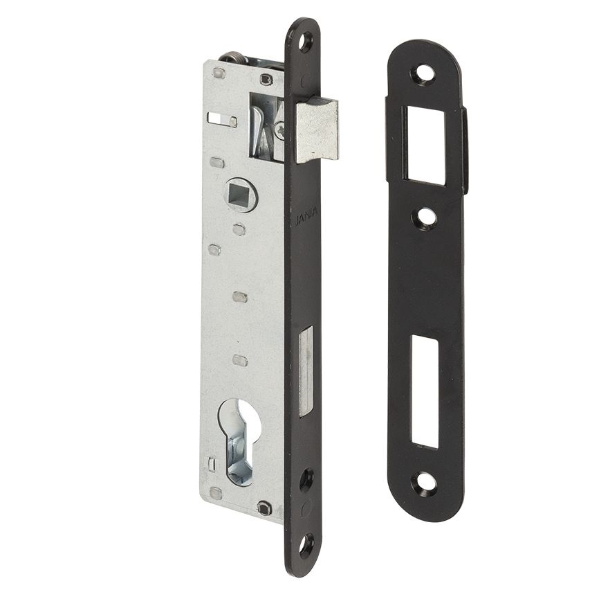 Domax steel black tube frame lock, Ö-Norm, 90 mm backset 22 mm