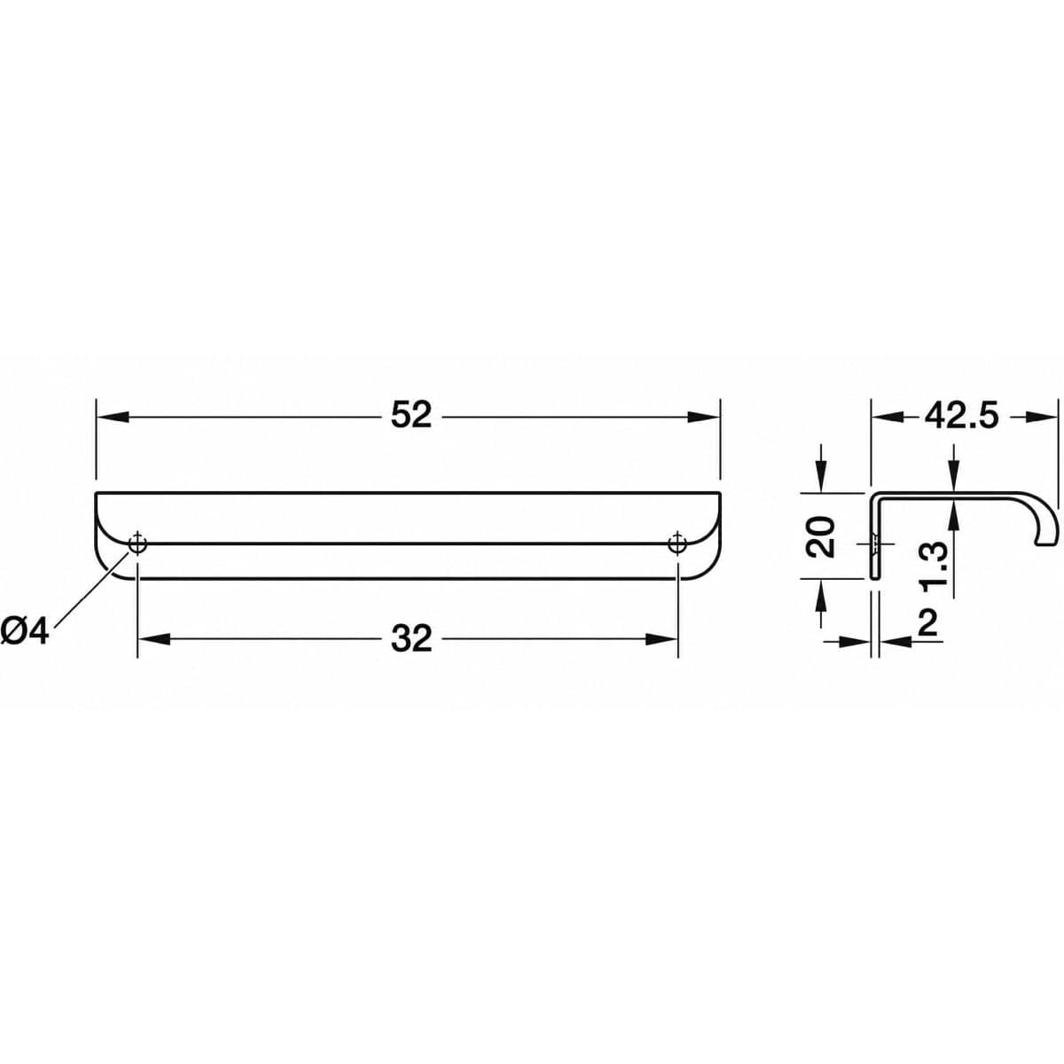 Häfele Kantengriff H2550 aus Aluminium, Schwarz matt BA 32 mm