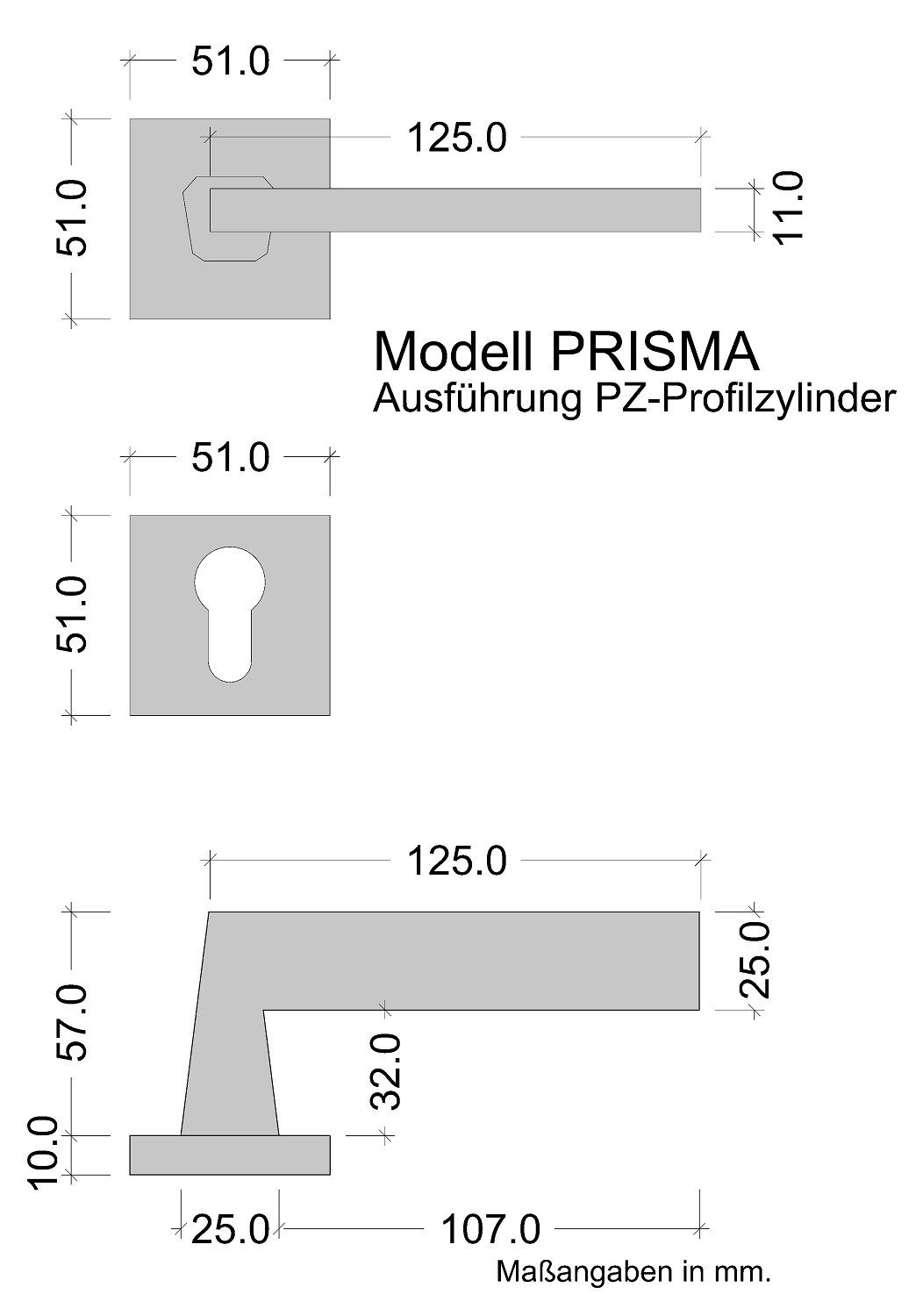 Türdrücker eckig anthrazit Prisma PZ