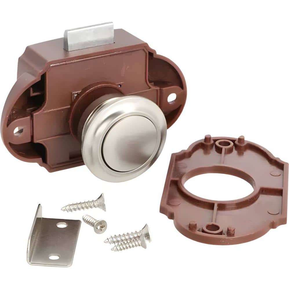 Siso serratura a catenaccio PUSH LOCK RV per spessore legno 13 - 18 mm marrone, pomello nichel opaco - set completo