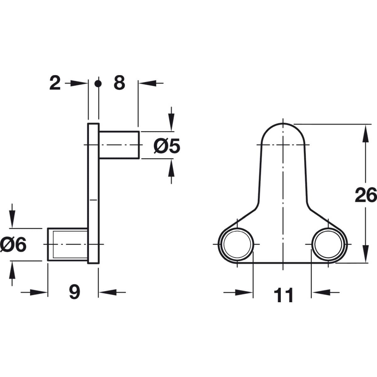 Häfele Glasbodenträger H9639 aus Metall mit Klemmsicherung, Ø 5 mm
