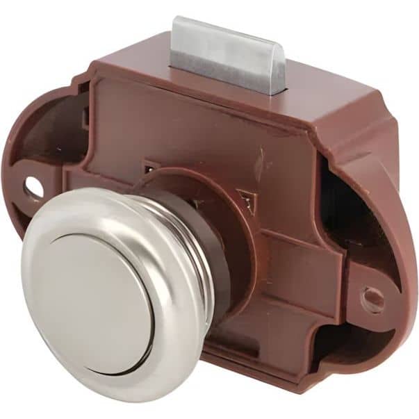 Siso serratura a catenaccio PUSH LOCK RV per spessore legno 13 - 18 mm marrone, pomello nichel opaco - set completo