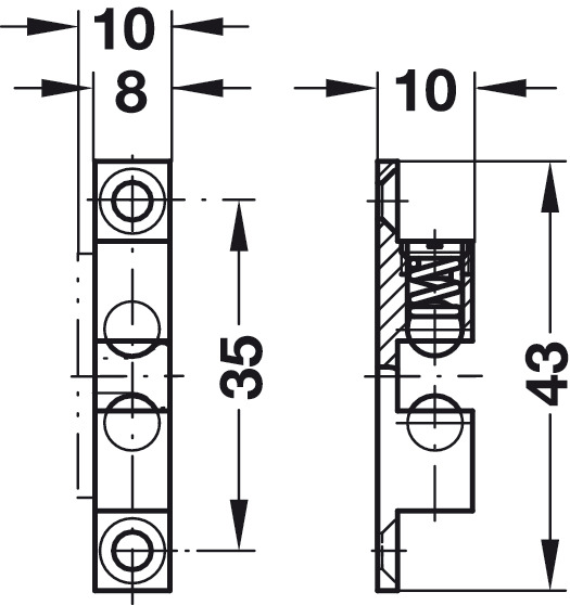 Doppel-Kugelschnapper aus Messing verstellbar Skizze 43 mm