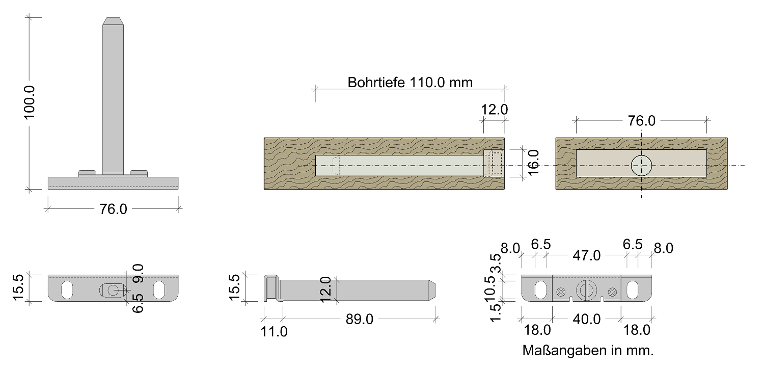 Tablarträger Stahl mit Anschraubplatte Skizze