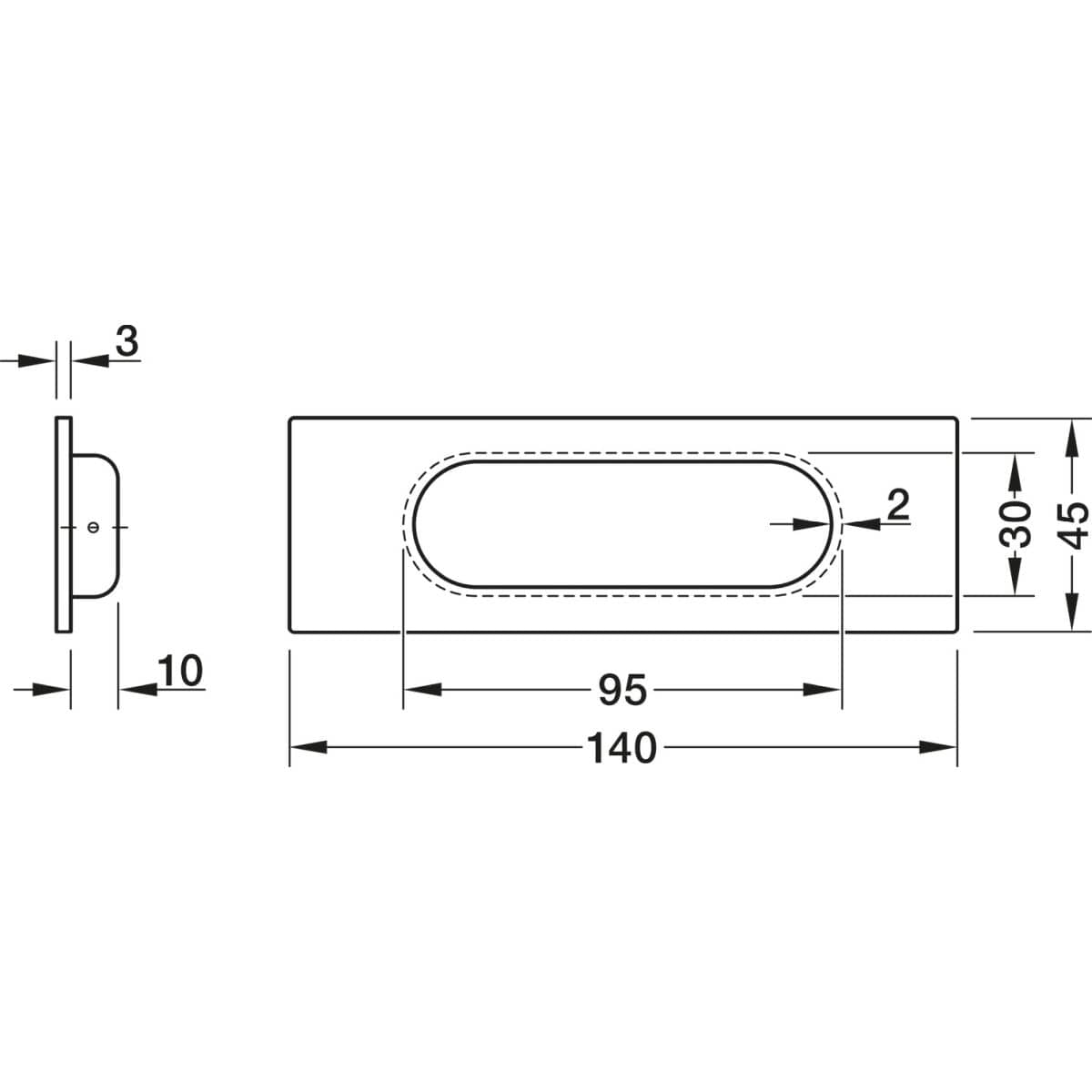 Häfele Muschelgriff CARRERA aus Edelstahl 140 x 45 x 13 mm, Messing poliert PVD beschichtet