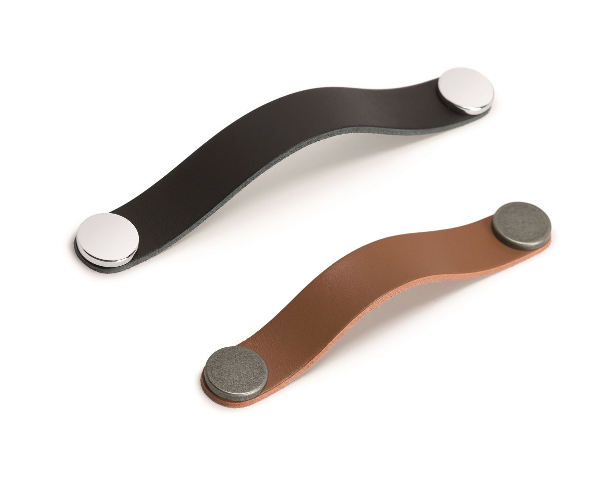 Viefe metal furniture handle FLEXA, metal & leather, BA 128 - 160 mm