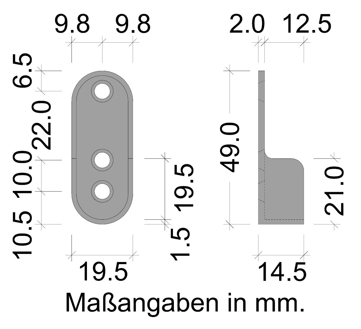 Schrankrohrlager oval schwarz für ovale Schrankstangen 30 x 15 mm Metall Skizze