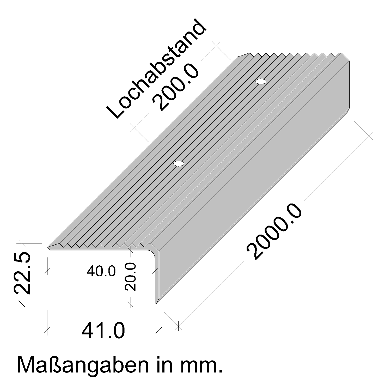 Treppenwinkel 41x23 mm Aluminium Skizze