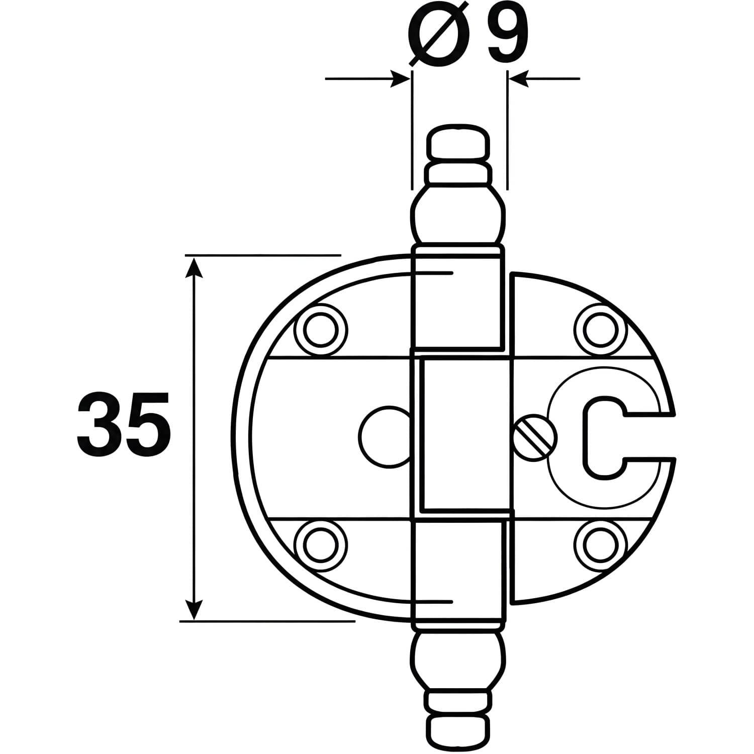Gedotec Klappenscharnier 231 aus Metall mit Zierrolle, Ø 35 mm Messing poliert