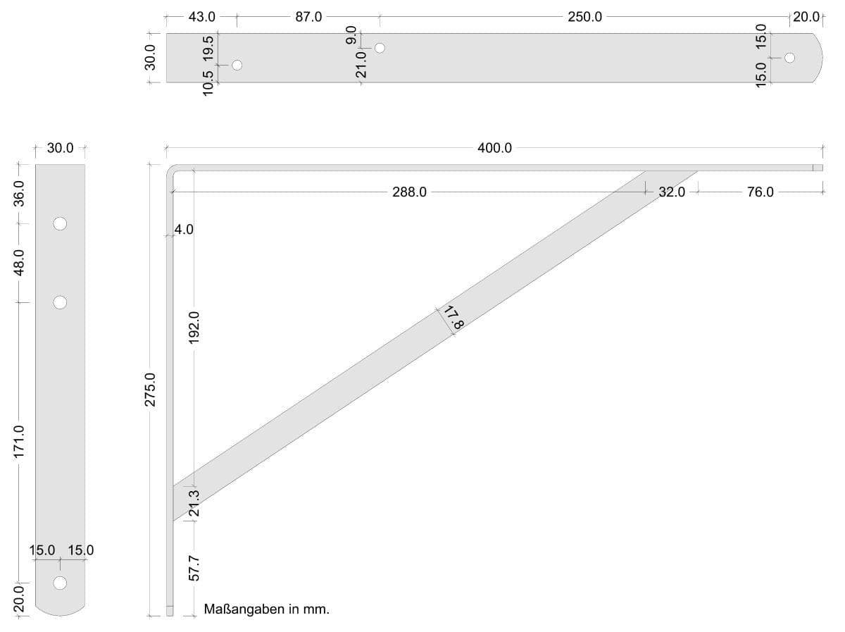 Schwerlast-Konsole ATHENA aus Stahl weiß 400 mm Skizze