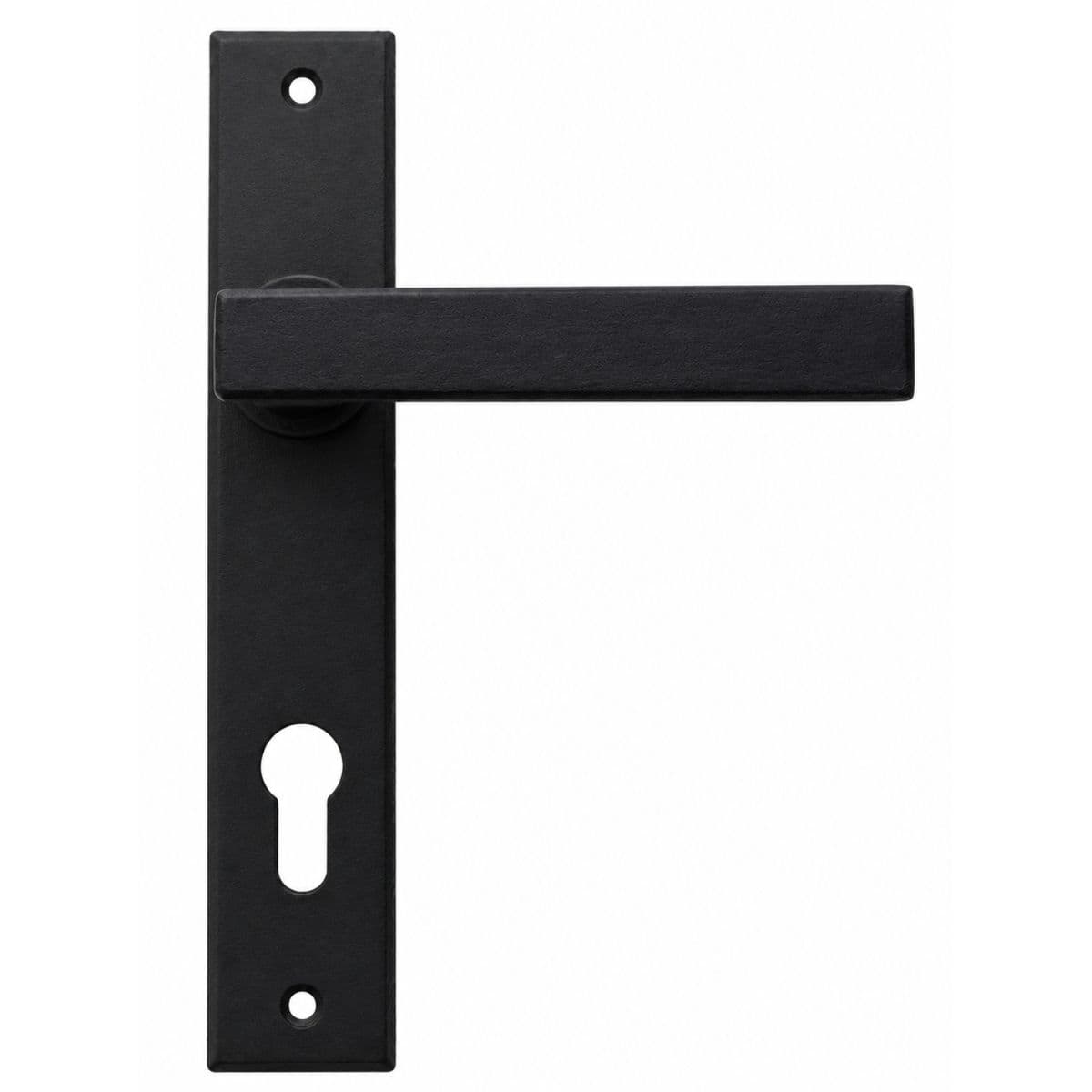 Galbusera Langschildgarnitur ALPINE aus Schmiedeeisen Antik schwarz, Ö-Norm 90 mm PZ - Profilzylinder