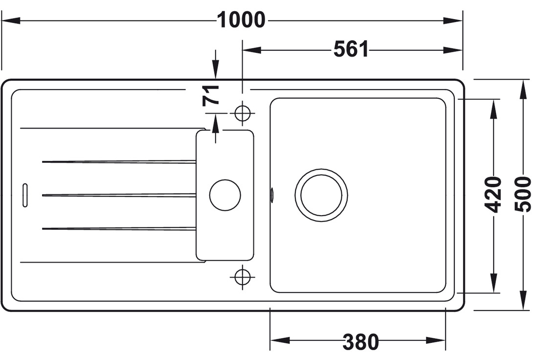 Aufbauspüle AS01B aus Quarzkomposit 1000 x 500 mm Skizze