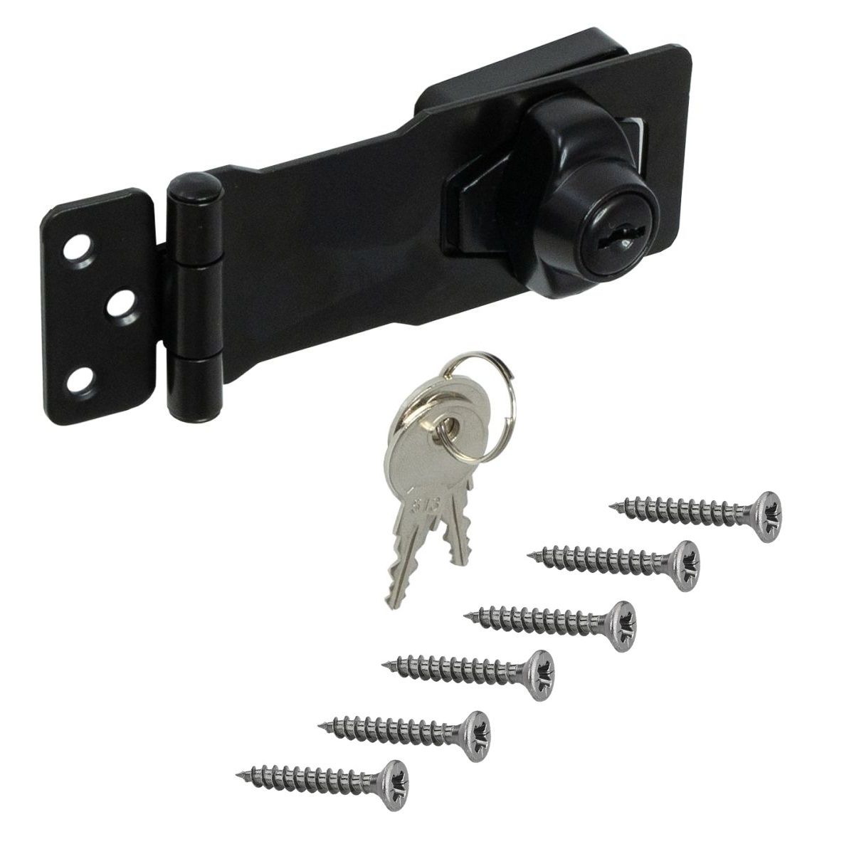 Domax black steel safety hasp with lock, 95 x 30 mm