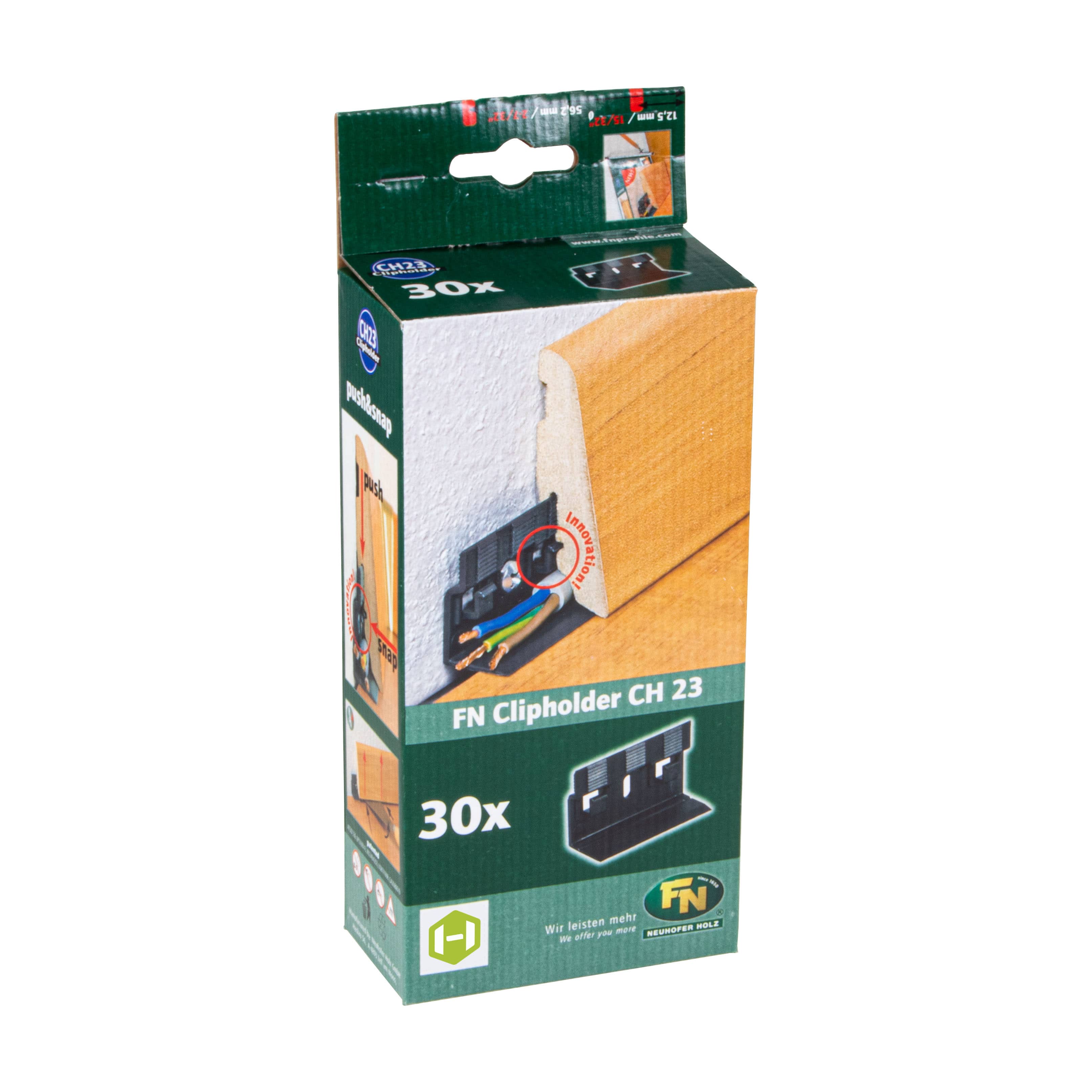 Neuhofer Befestigungsclips Set CH23 für Sockelleisten mit Kabelkanal Clipholder CH23 - 30 Stück