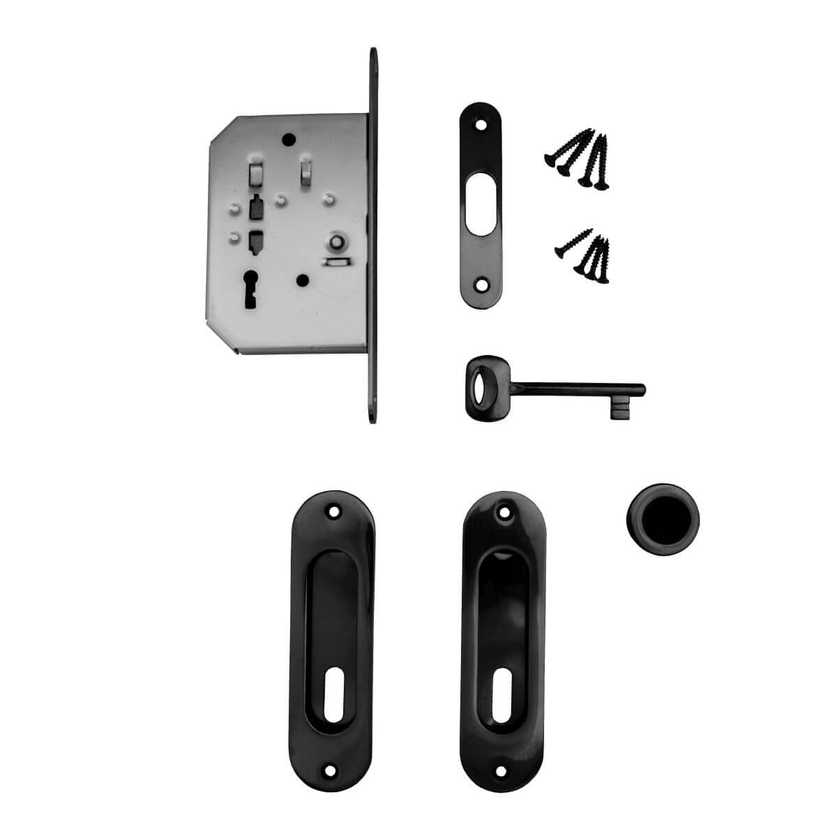 Fimet Schiebetürset NINA - Muschelgriffe mit Schiebetürschloss, BB-Verriegelung - Schwarz matt