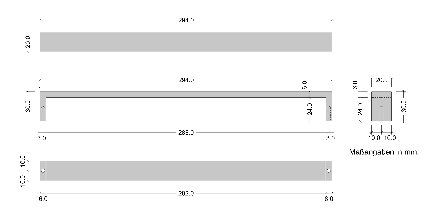 Bügelgriff Bohrabstand 288 mm Skizze