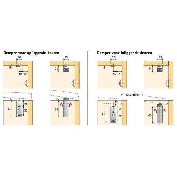 Hettich Anschraubdämpfer 60579 Silent Eck,Mittel,Innenanschlag vernickelt