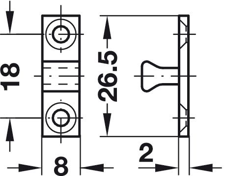 Doppel-Kugelschnapper aus Messing verstellbar Skizze 43 mm