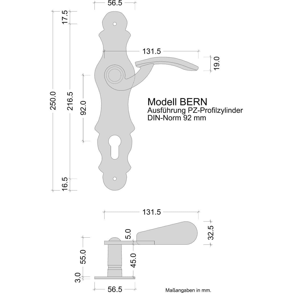 Lienbacher deurkrukset BERN van smeedijzer DIN 72 & 92, PZ 92 mm