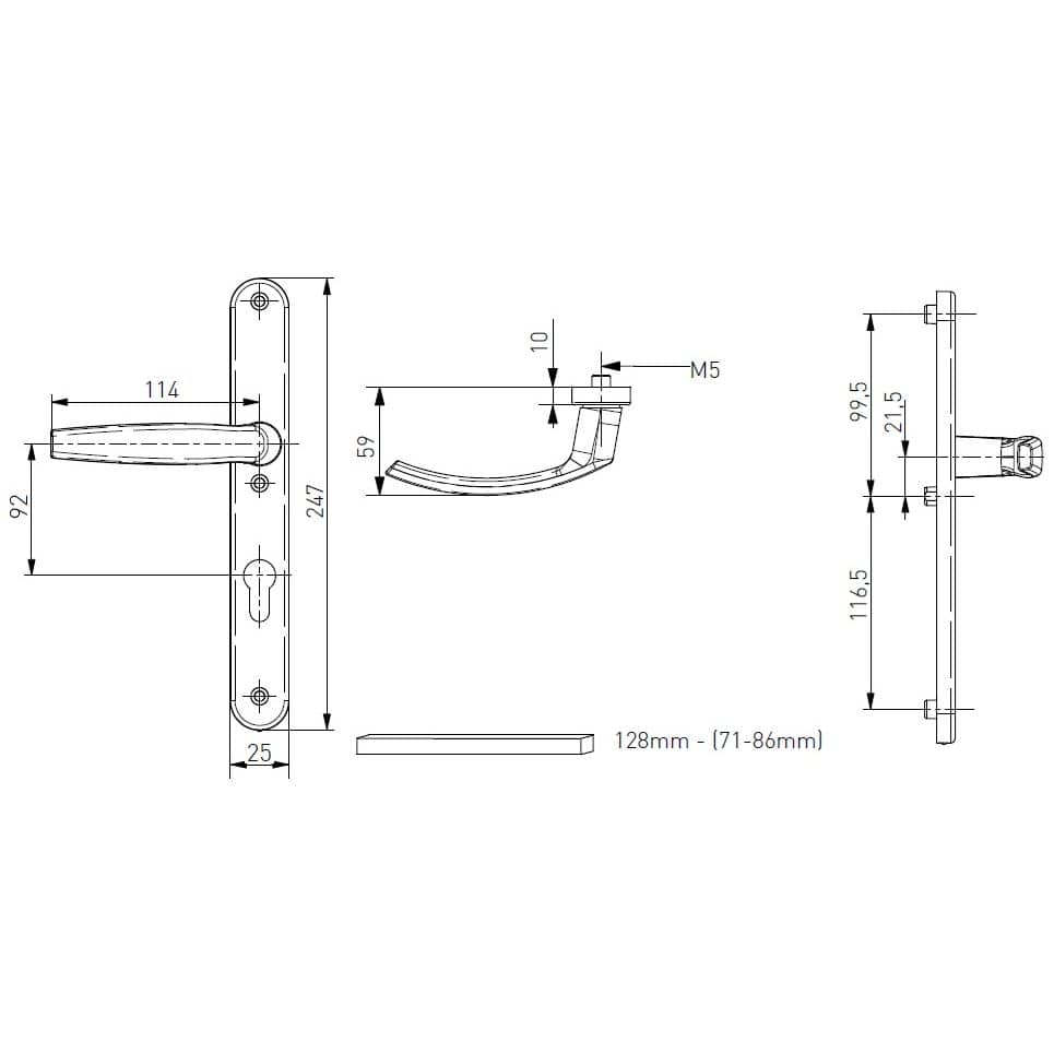 Gedotec Schmalrahmengarnitur VICTORY II aus Aluminium Drücker/Drücker DIN NORM 92 mm PZ, Weiß (RAL 9016) - 25 mm