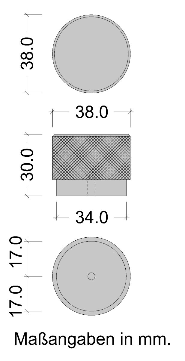 Möbelknopf GRAF BIG aus Aluminium geriffelt Ø 38 mm Skizze