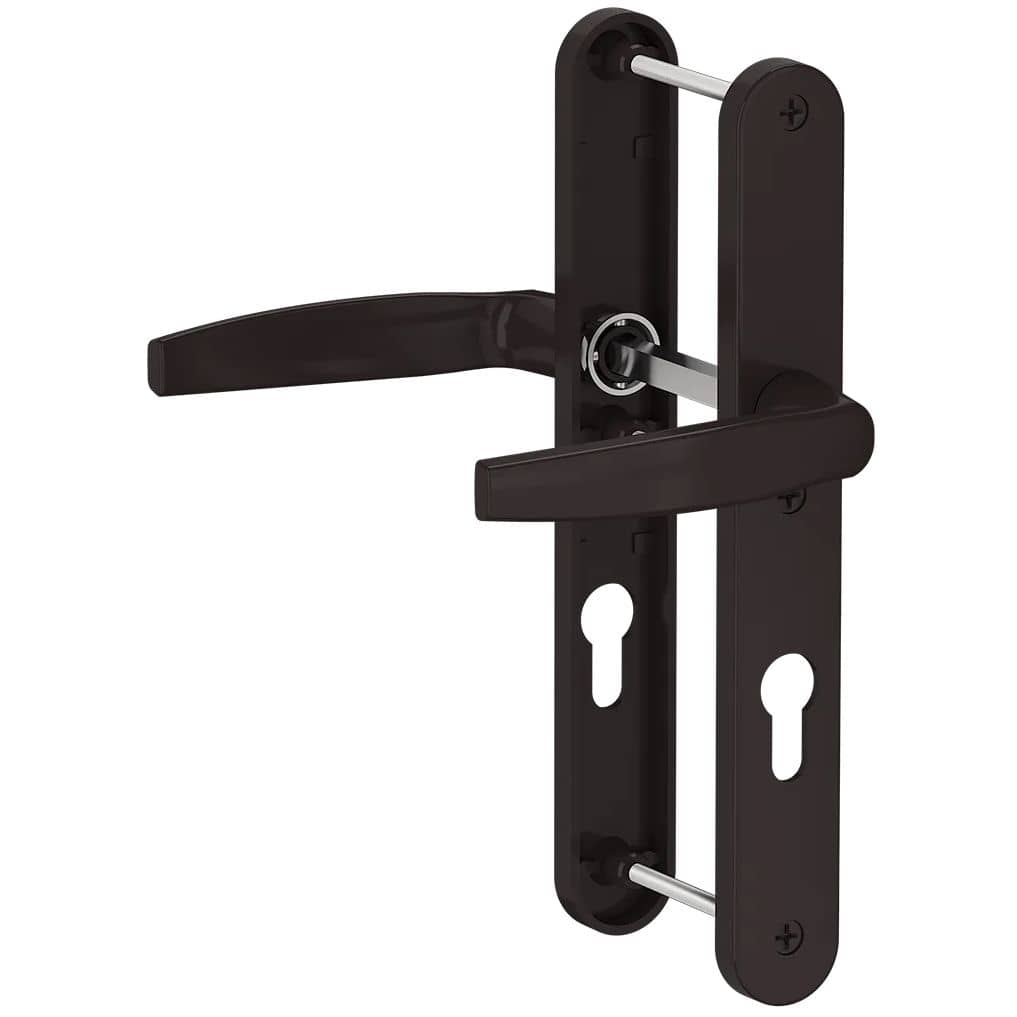 Gedotec Schmalrahmengarnitur VICTORY II aus Aluminium Drücker/Drücker DIN NORM 92 mm PZ, Braun (RAL 8019) - 32 mm