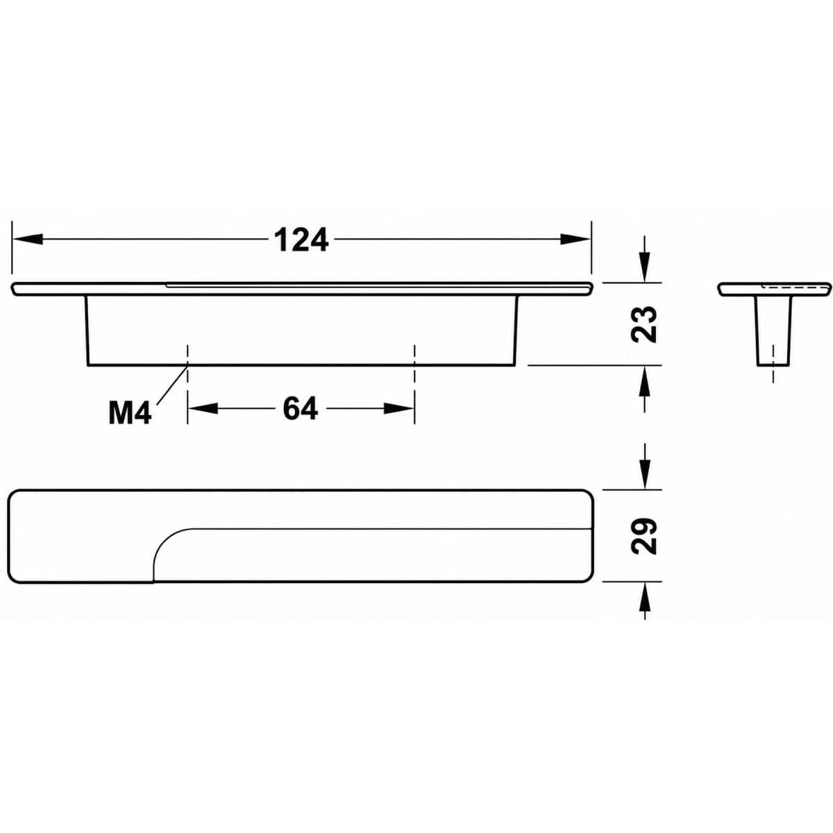 Häfele Möbelgriff H2195 aus Metall, Zinn dunkel BA 64 mm Länge 124 mm