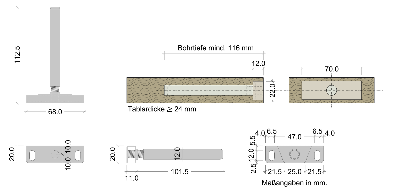 Tablarträger NOVA PRO aus Stahl  200 kg / m² für Wandmontage Skizze