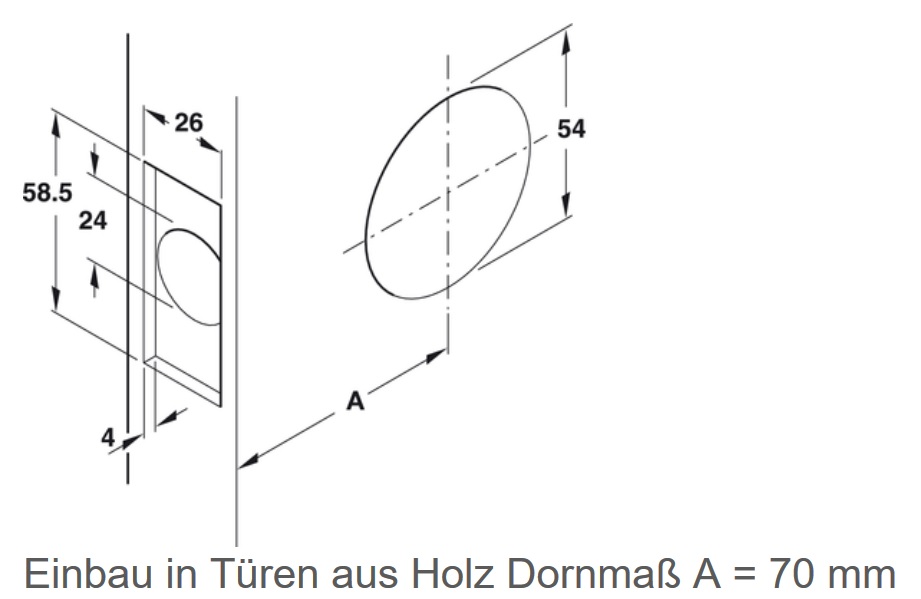 Knopftürschloss SET Antik rund mit Zylinder Skizze4