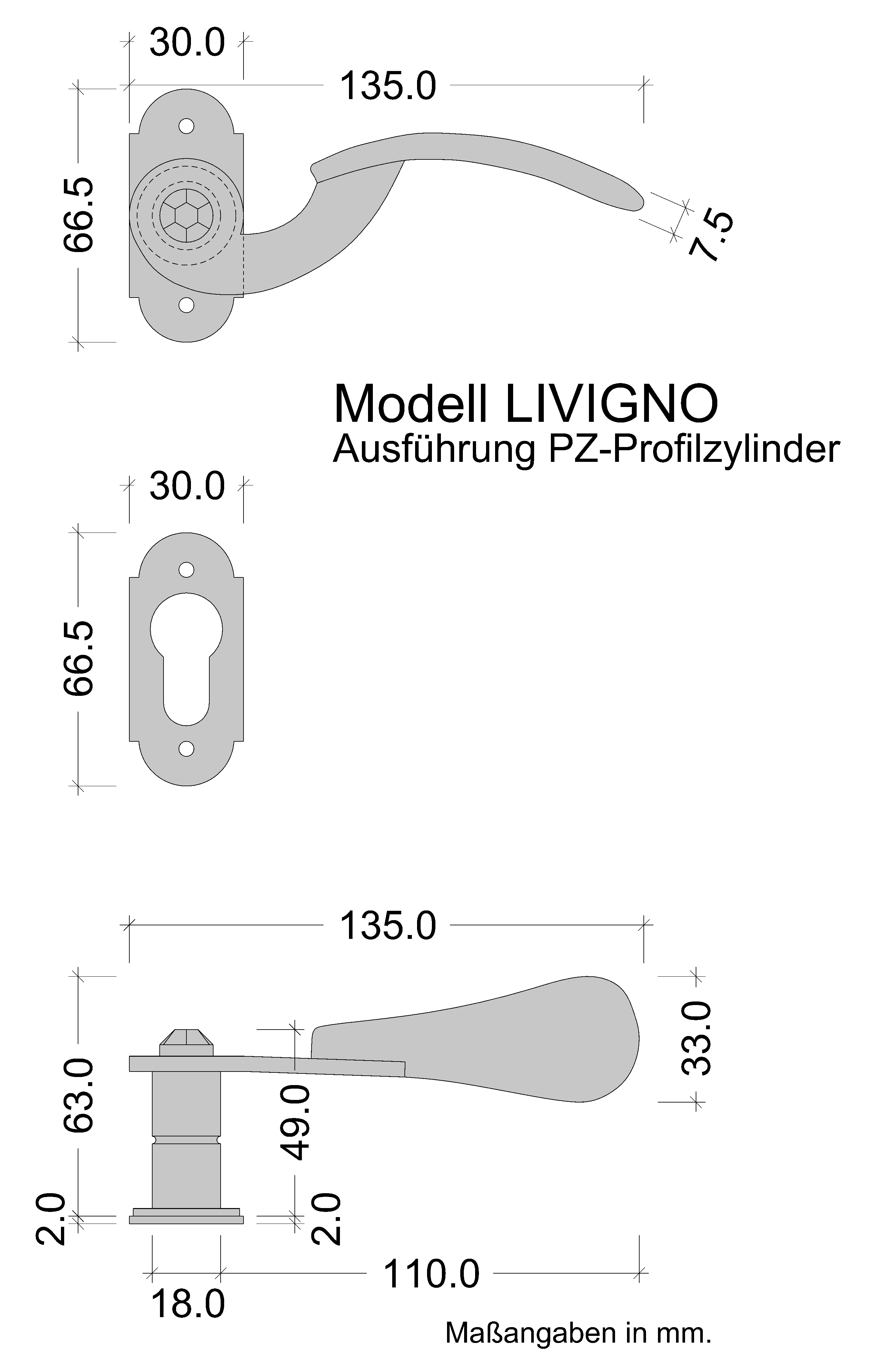 Türgriff schwarz PZ Oval Skizze Milano