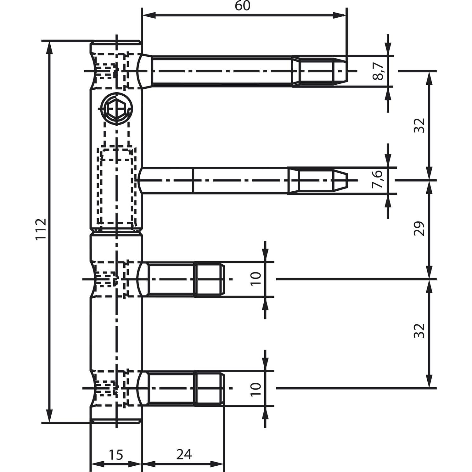 Sfs Dimensions SFS Intec Anuba 3-DIM steel frame hinge size 15, height 112 mm ...