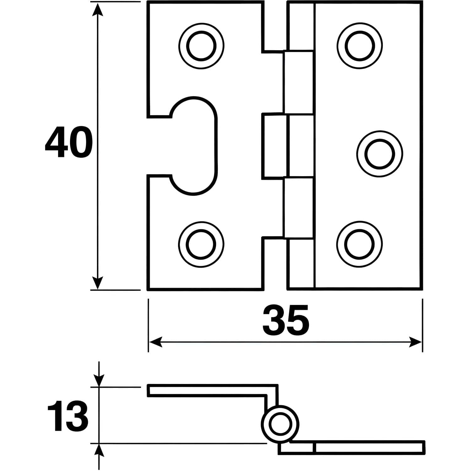 Gedotec Möbelscharnier 107 aus Messing 40 x 35 mm, gefälzt 13 mm mit vertikaler Einstellung, Messing poliert