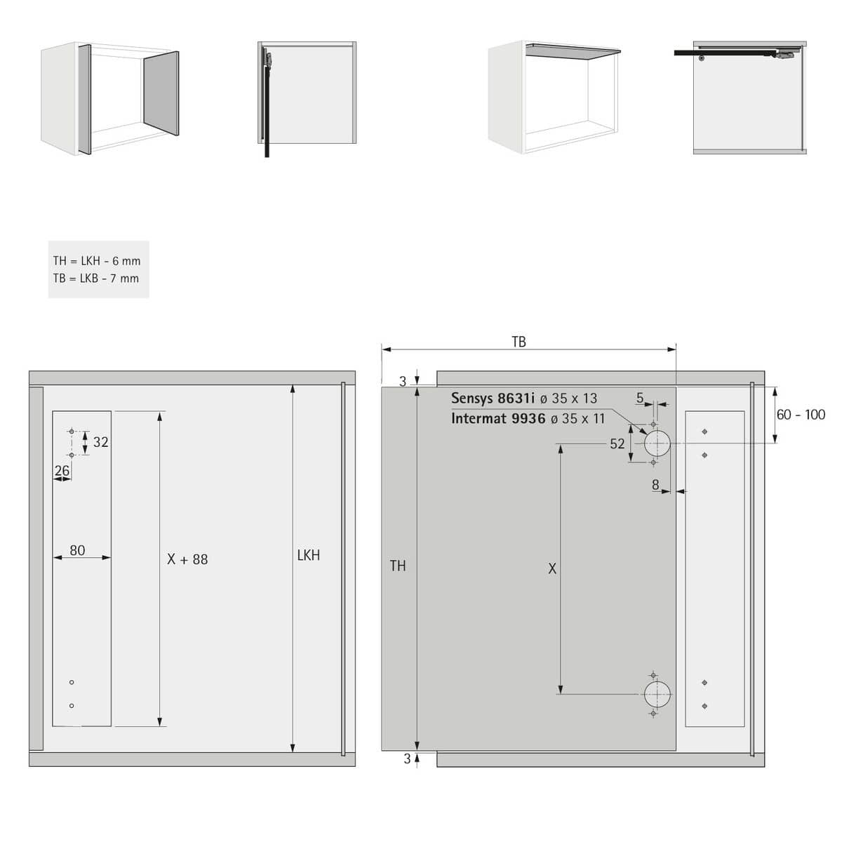 Hettich Drehschiebetür-System KA5740 für seitlich einschiebbare Möbeltüren, 300 mm