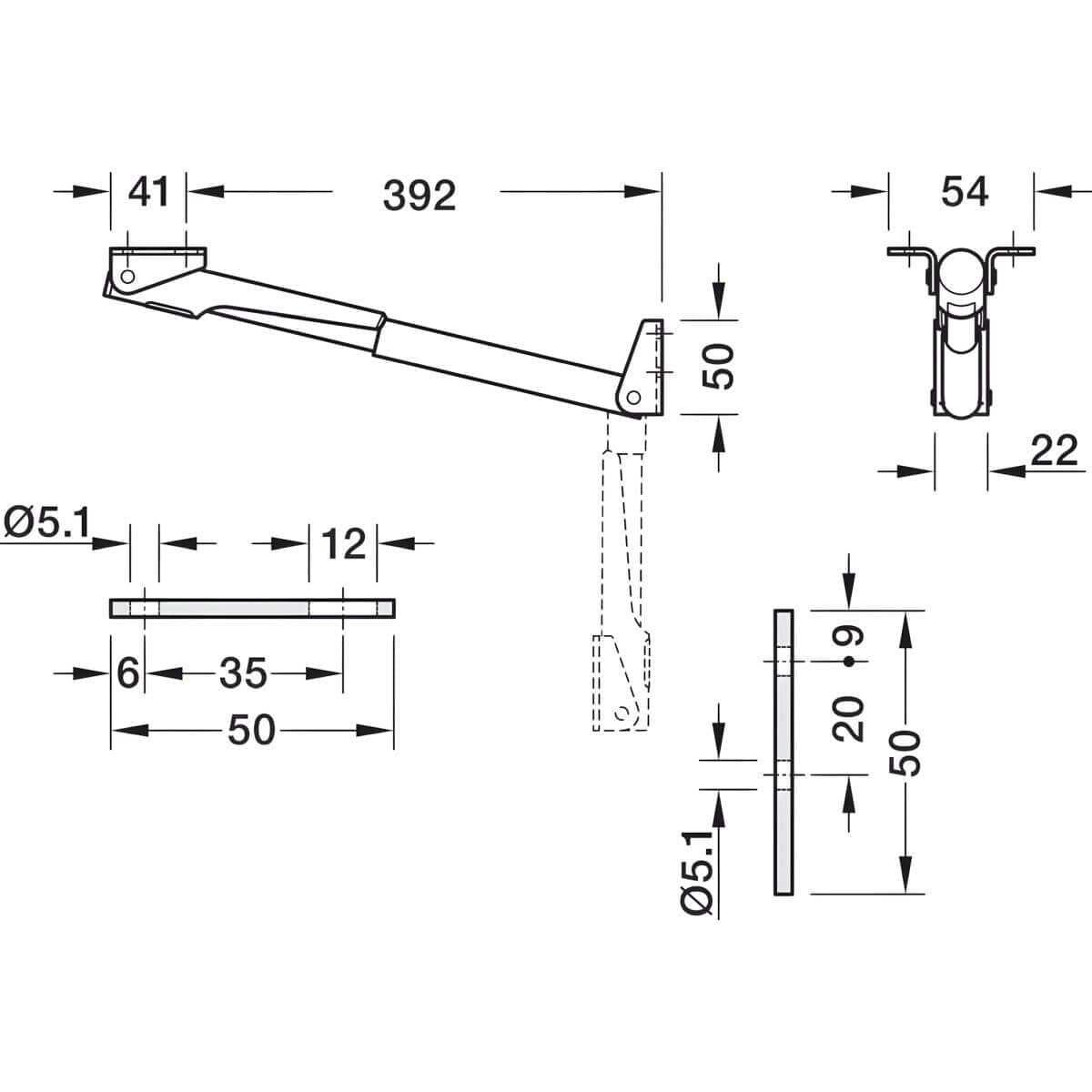 Consola abatible Roca RAKEGO de aluminio, 402 mm, 120 kg