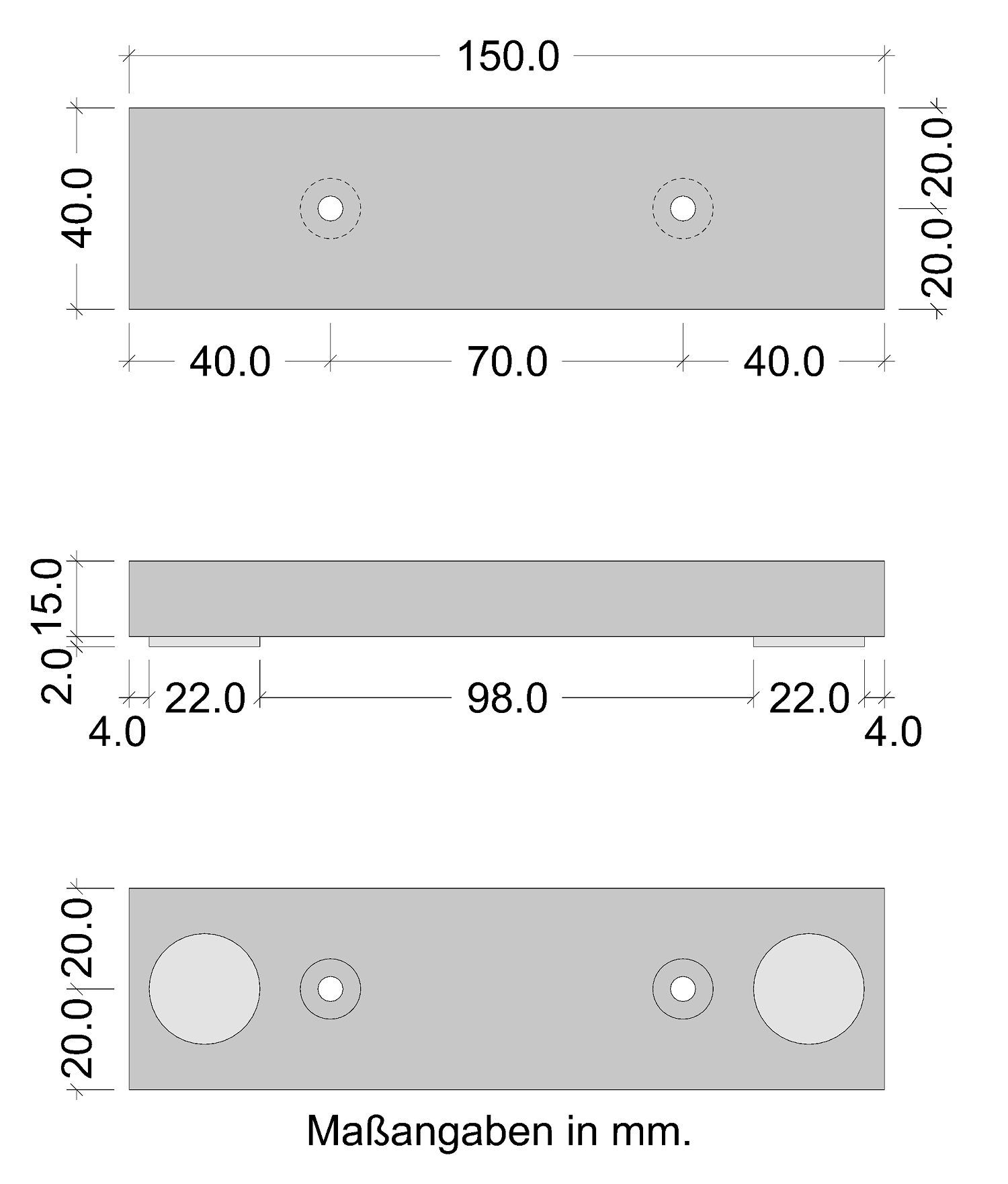 Möbelfuß Edelstahl Skizze 150 mm