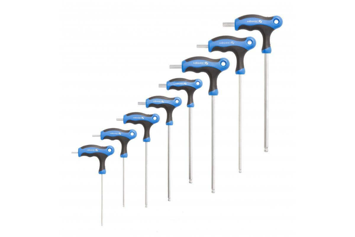 Högert hex key set type-T long with handle & ball, 6 pcs.