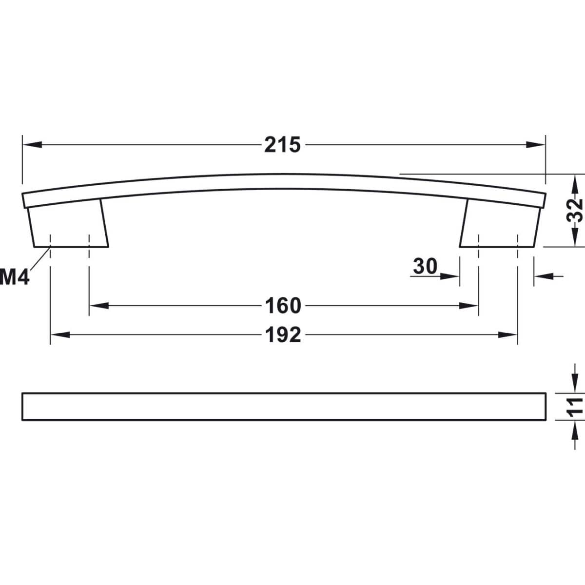 Häfele Möbelgriff H1345 aus Metall, Schwarz matt BA 160 & 192 mm
