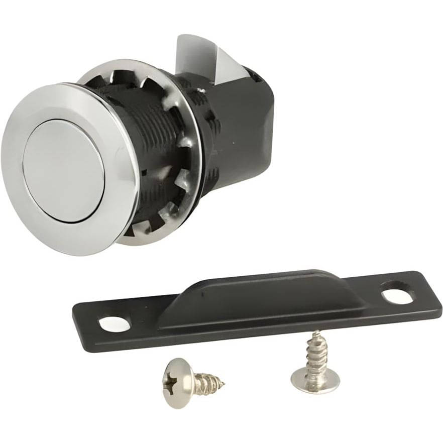 Siso Riegelschloss PUSH LOCK YACHT für Holzdicke 6 - 22 mm, Knopf Chrom poliert - Komplett Set