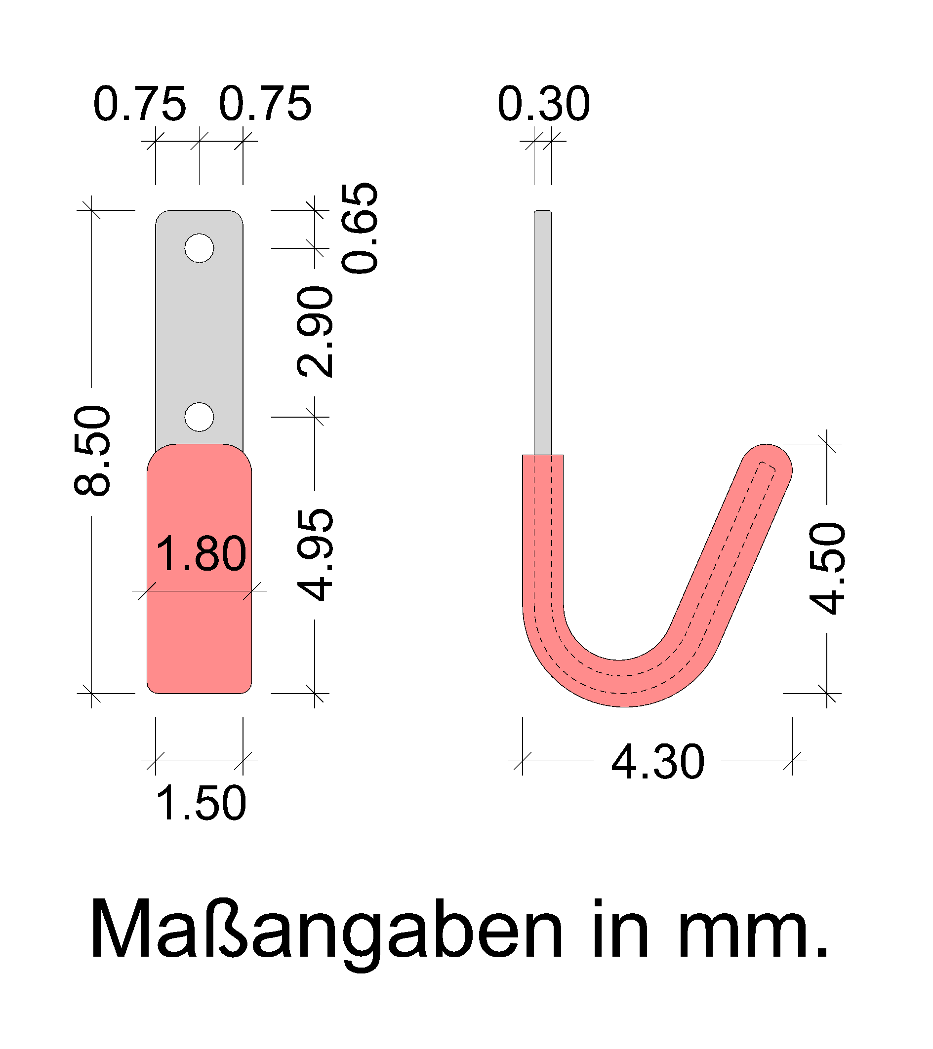 Wandhaken mit Gummierung 43x85 mm Skizze