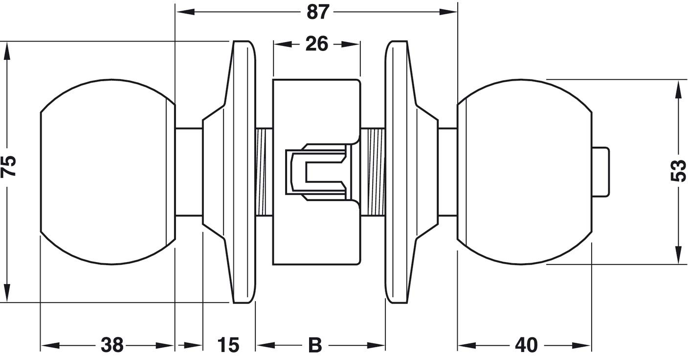 Knopftürschloss SET Antik rund mit Drehknopf Skizze2