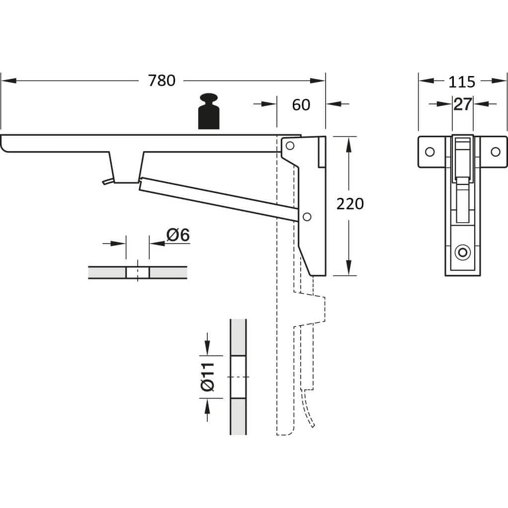Hebgo heavy-duty console KSC, foldable, made of stainless steel, 500 kg, 780 mm