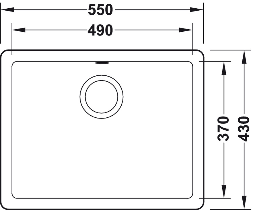 Aufbauspüle ASUS04 550 x 430 mm Skizze